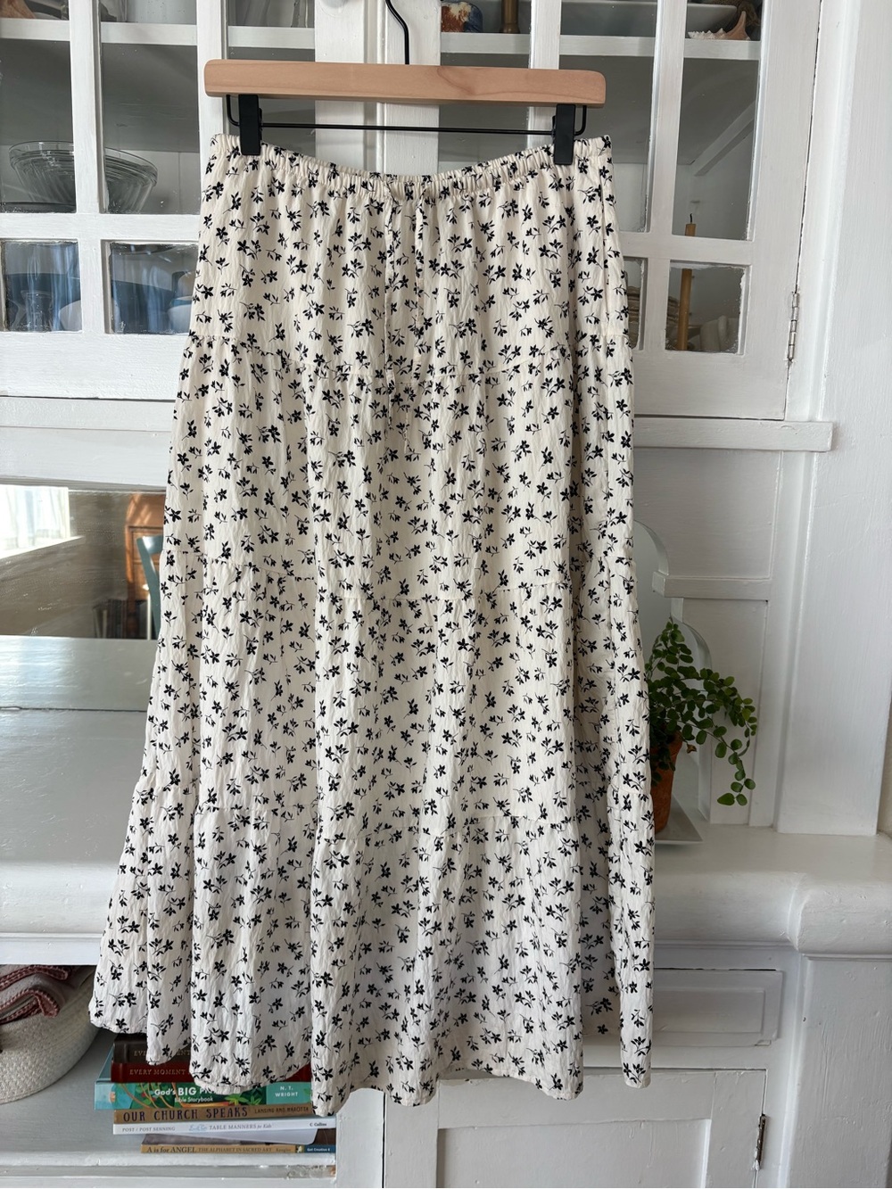 a new day Cream Midi Skirt with Black Floral Print